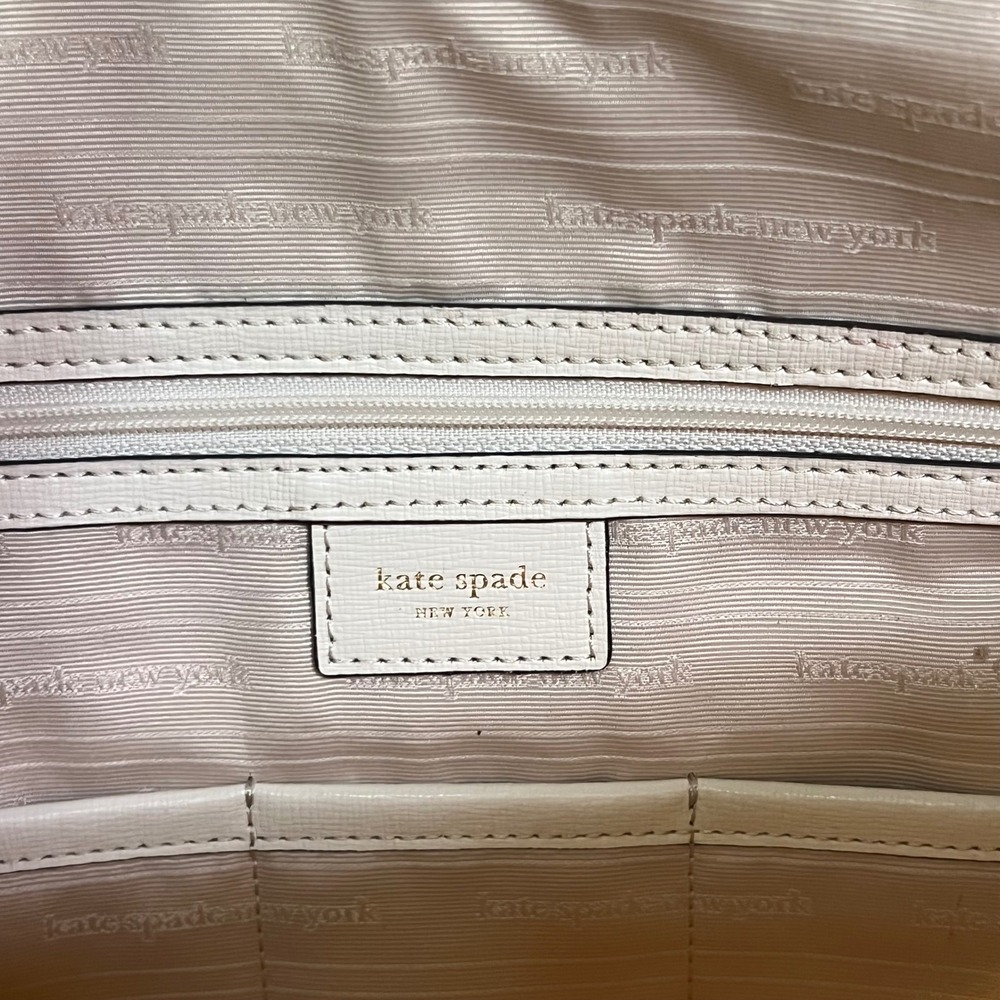Kate Spade Bleecker Tote Bag Womens Large Parchment White Leather Zip Top - Picture 10 of 16